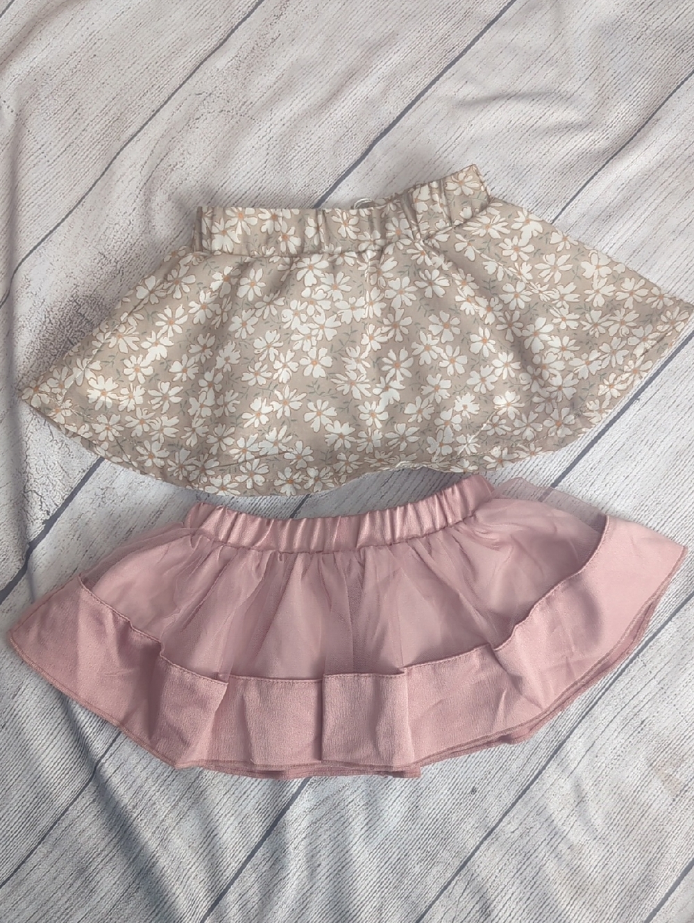 2-Pack Girls Floral Cream Skirt & Pink Ruffle Skirt - Elastic Waist